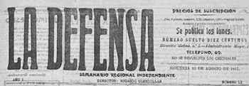Cabecera del semanario La Defensa en 1917