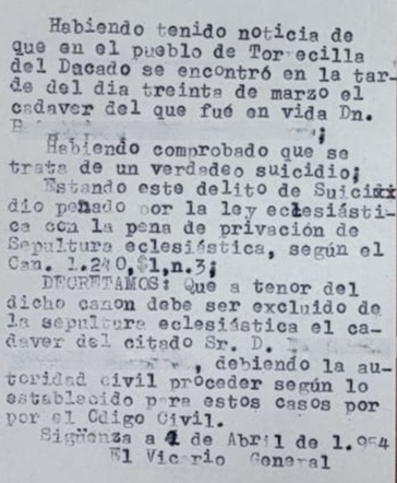Dictamen del Vicario General 1954