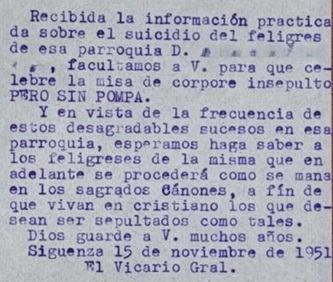 Dictamen del Vicario General 1951, de un caso de Deza